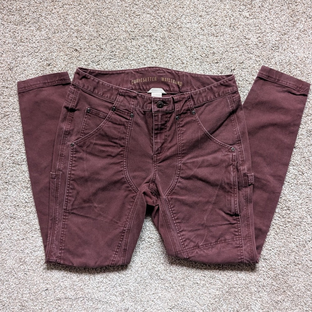 Duluth Womens 8 Work Pant Canvas Cotton Maroon Brown Skinny Curvesetter Fire